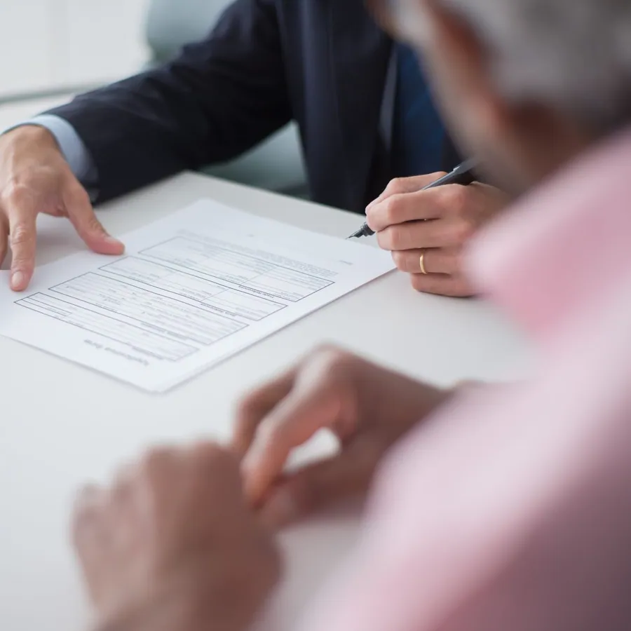 Profissionais em reunião assinando um contrato